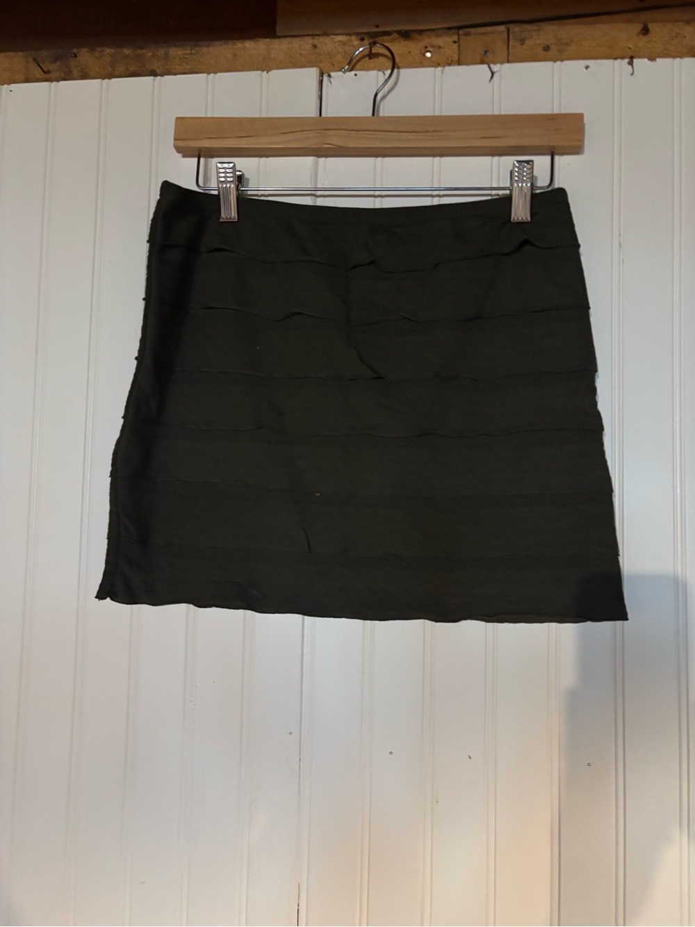 Max Studio Olive Green Layered Mini Skirt